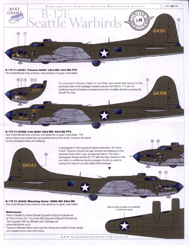 Mike Grant Decals B 17f G