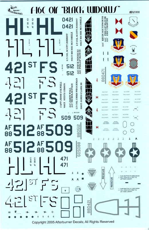 Afterburner Decals 132 F 16 Sheets